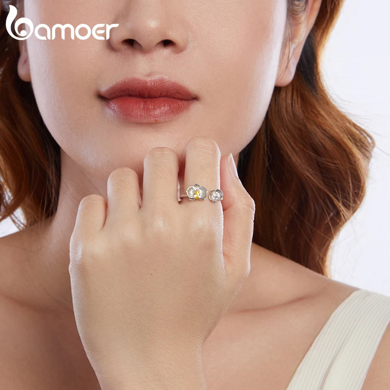 925 Sterling Silver Phalaenopsis Open Ring for Women White Gold Plated Lucky Flower Jewelry Gift Fashion Birthday Gift 260302