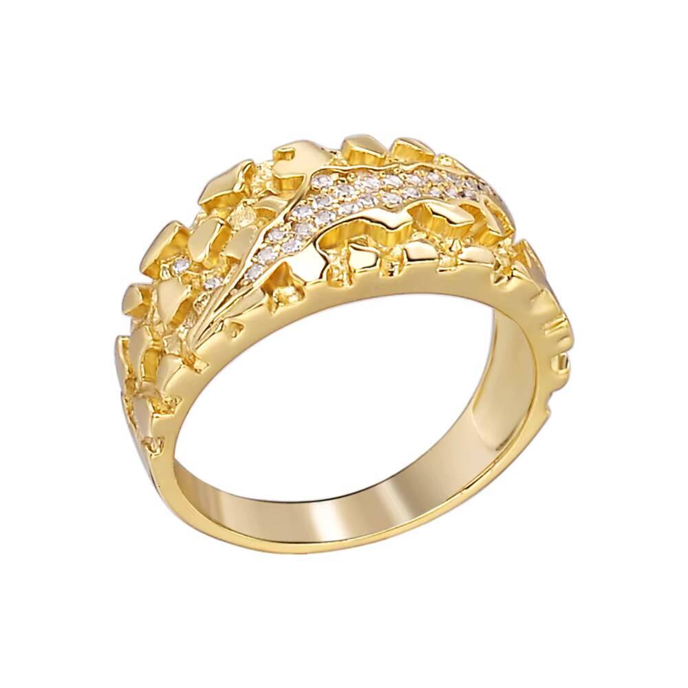 Iced Out Nugget Band Ring VVS Moissanite Gold Plated 925 Sterling Silver Statement Ring Hip Hop Rhodium Plated Nugget Rings