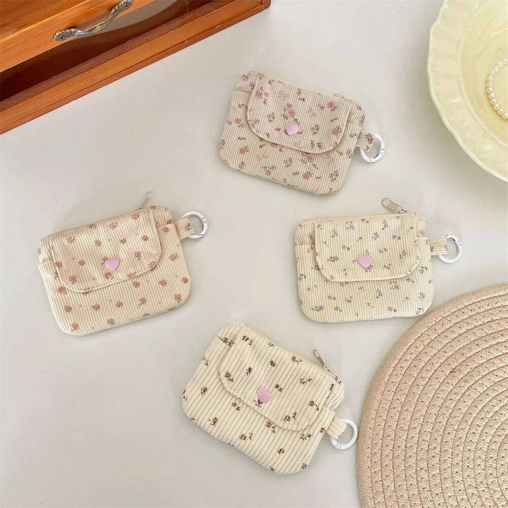 Corduroy Printed Hasp Coin with Key Ring Kids Cute Purse Small Wallet Zipper Credit Card Holder ID Bag C2603043
