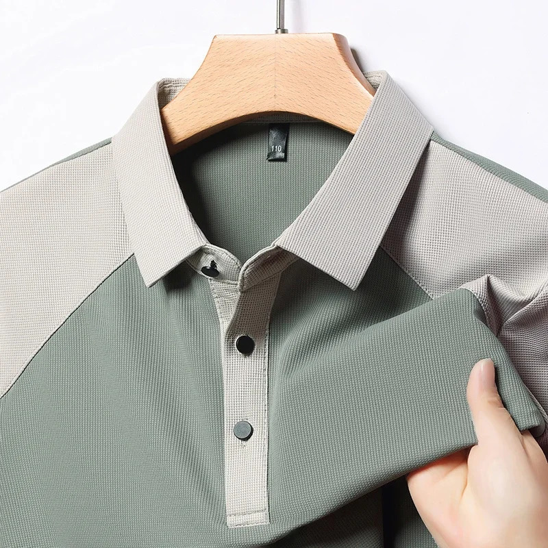 Mens Casual Fashion Splicing Short Sleeve Polo Shirt Korean Edition Summer T-shirt Comfortable Versatile Top 260304