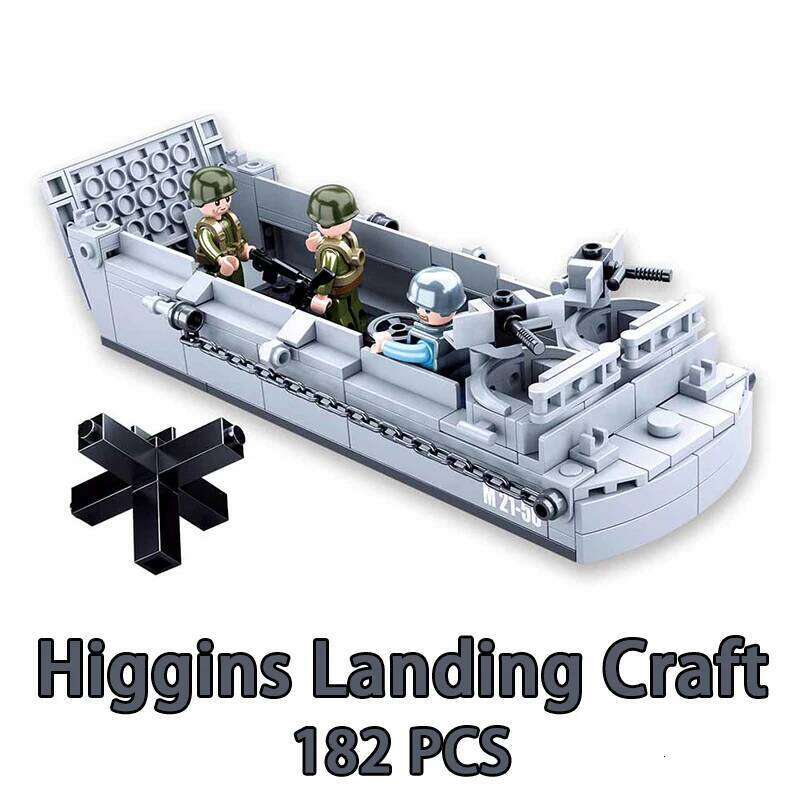 SLUBAN WW2 Military Normandy Landing Tank Aircrafts Jeep Boat Model Building Blocks Soldier Sets Dolls Brick Kids Toys Gifts Z260306