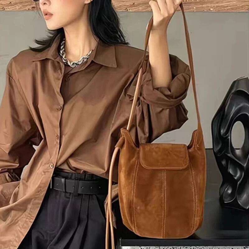 Frosted Suede Bucket Pumpkin For Women High End Niche Design Single Shoulder Underarm Crossbody Bag TIANOUDAISHU