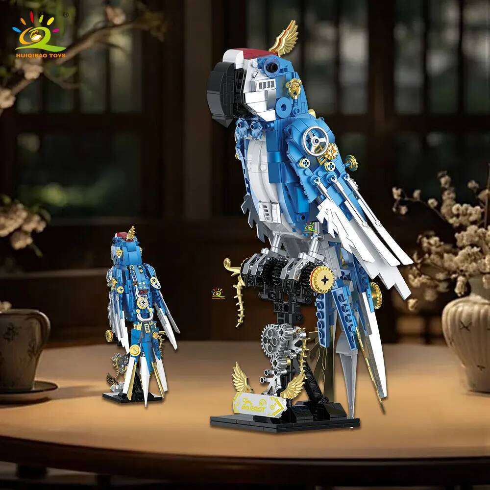 HUIQIBAO 679PCS MOC Mechanical Parrot Model Mini Building Block Animal Birds Series Technical Brick Children Toy Desk Decoration Z260306