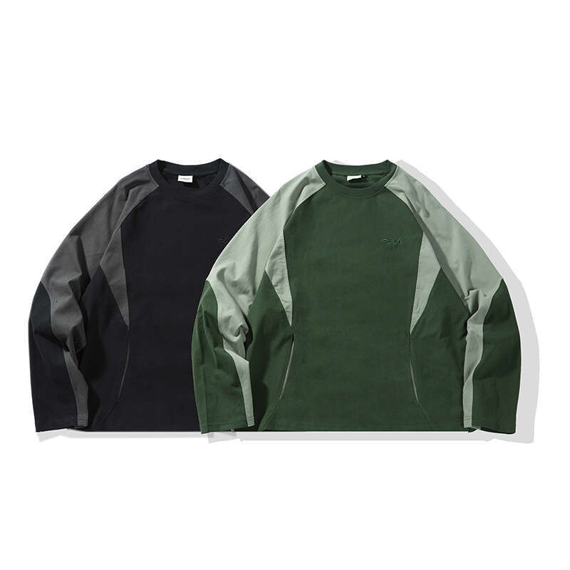 Nanxia Qiaozhuang 2025 Spring New Japanese Retro Color-Block Round-Neck Sweatshirt Trendy Loose-Fit Couple T-Shirt