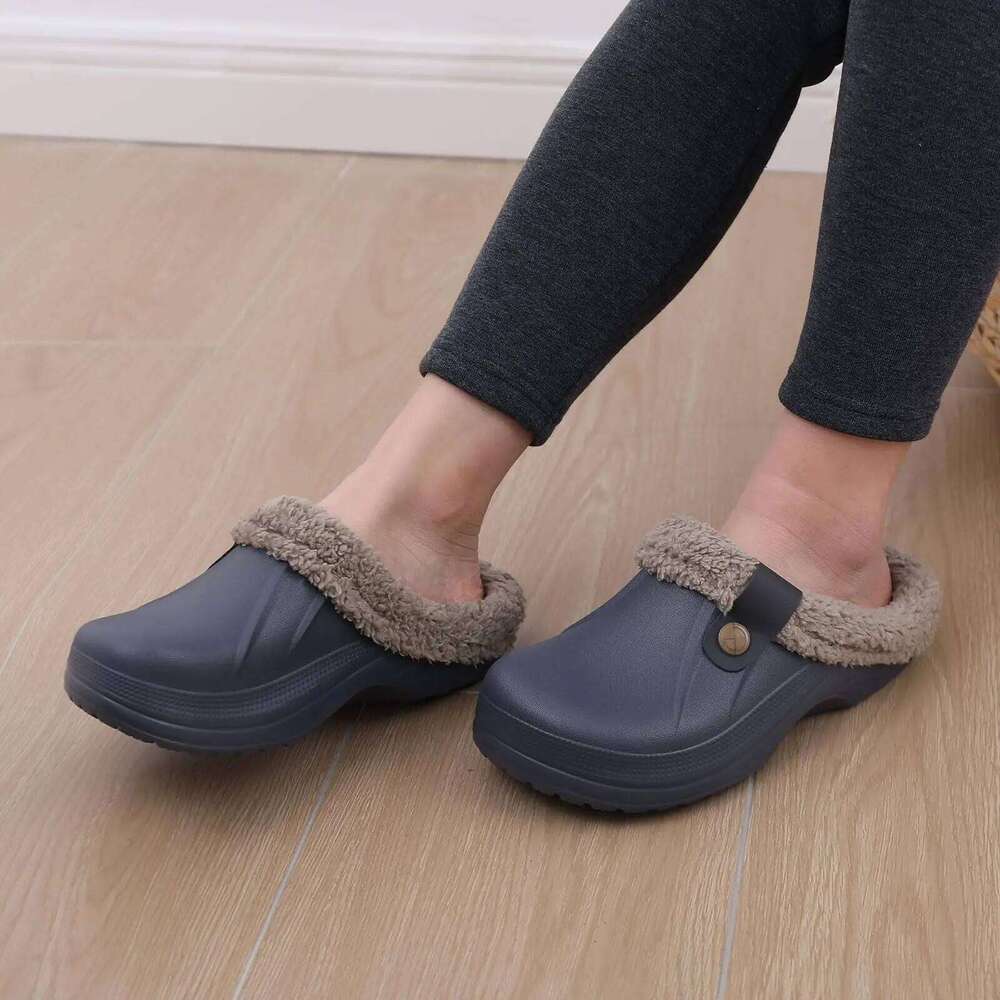 Litfun Winter Plush Lining For Men Women Waterproof Non-slip Fuzzy Slippers Outdoor Furry Warm Cozy Garden Clogs
