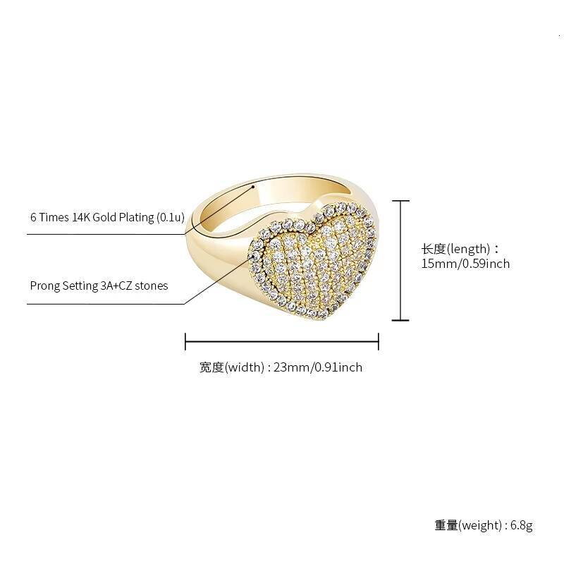 Hip Hop Unisex Lab Diamond Jewelry Claw Setting Zircon Iced Love Heart Rings Men Women Fashionable Gift with Drop Shipping