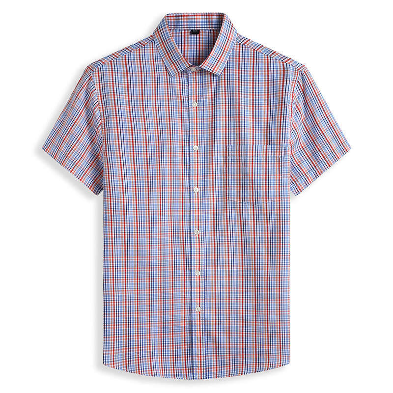 Cross-border summer plus-size plaid loose casual oversized big and tall men, yarn-dyed short-sleeve shirt for men