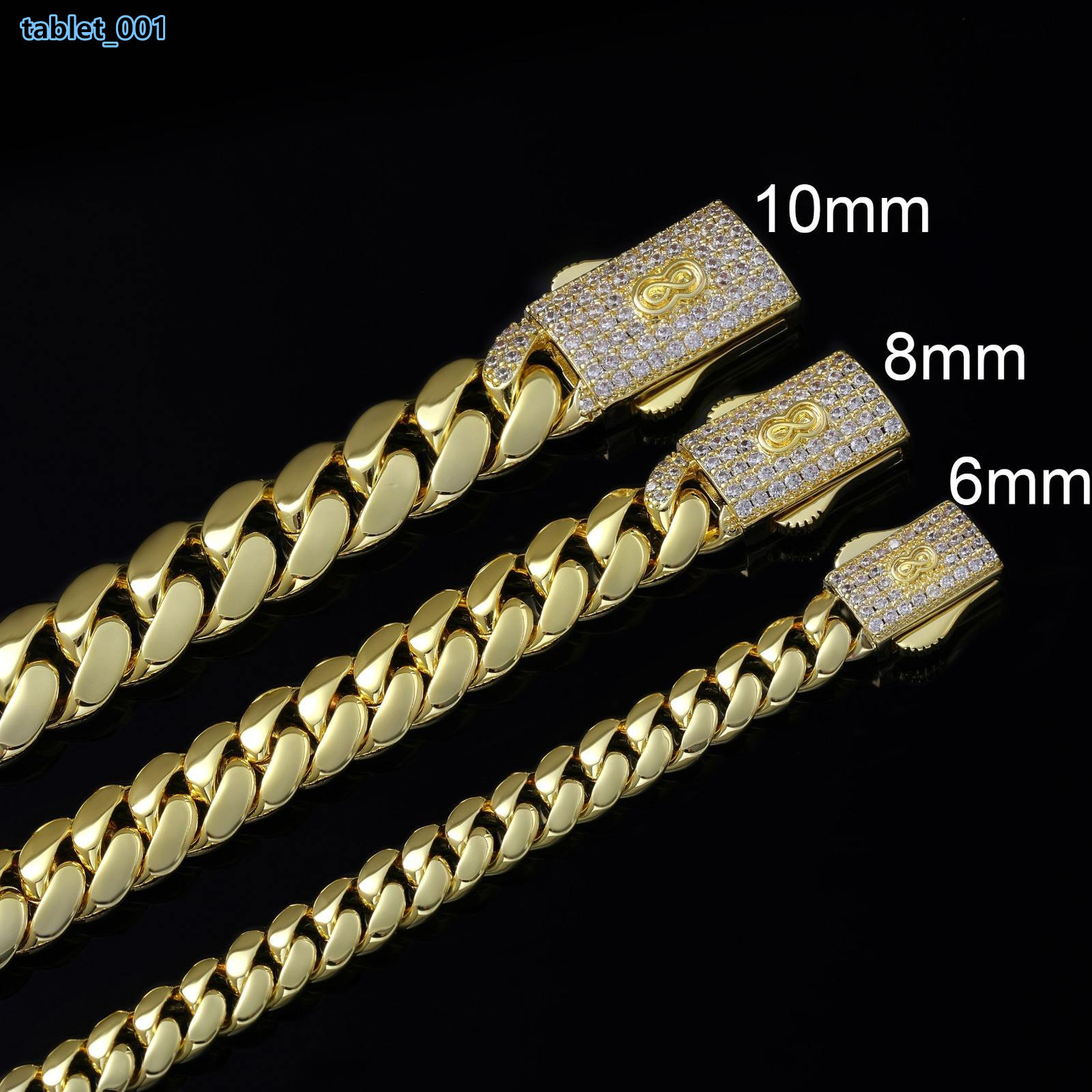 Gold Tone Cuban Link Chain Bracelet with Pave Clasp Iced Out Hip Hop Style Jewelry in 6mm 8mm 10mm Width Options