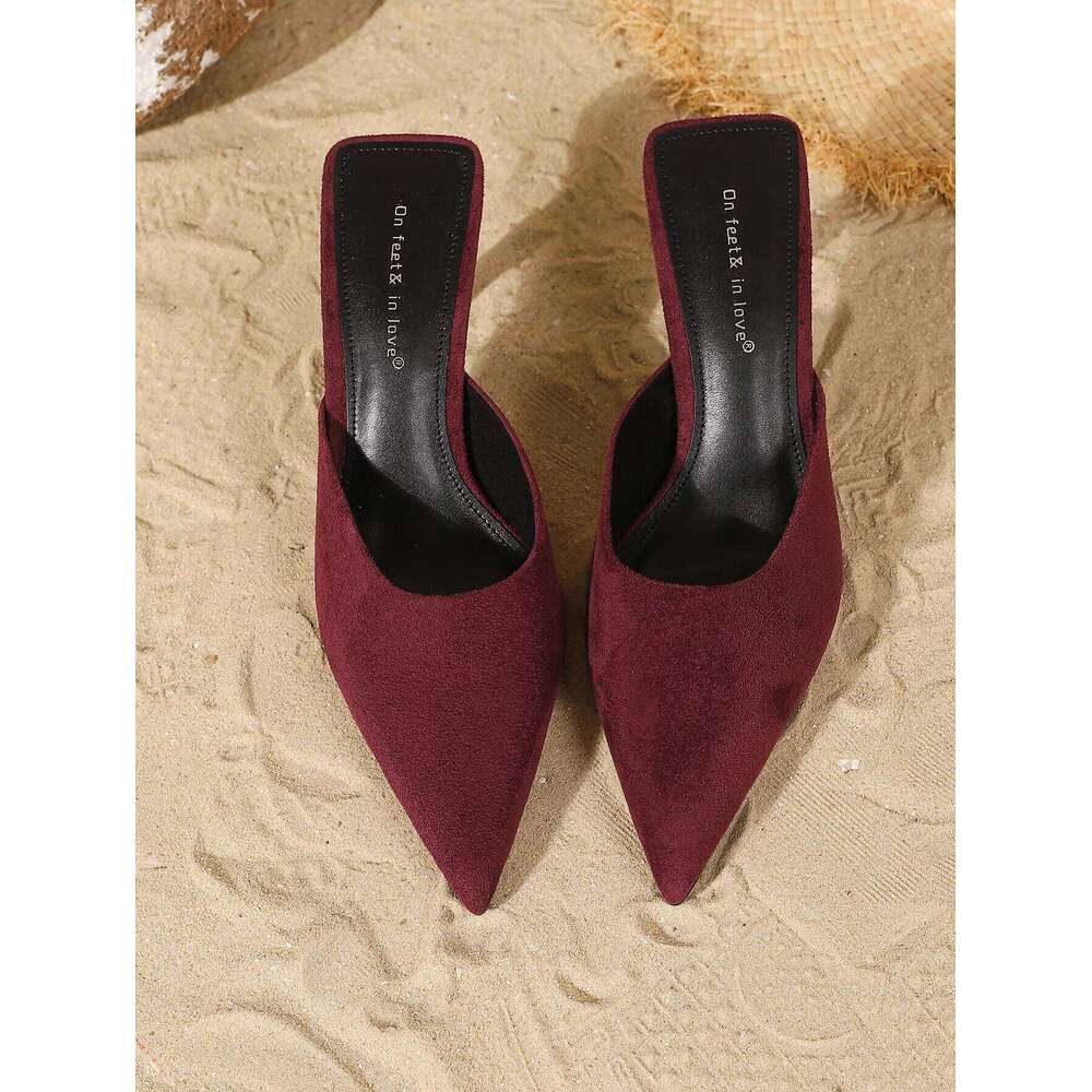 Women's fashionable suede slip-on stiletto heels, elegant, versatile, and comfortable.