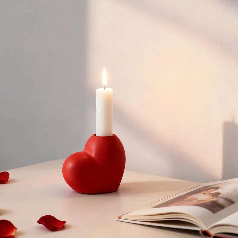 Red heart-shaped ceramic holder craft ornament - Valentine's Day gift, candle stand, wedding decoration XJ260305