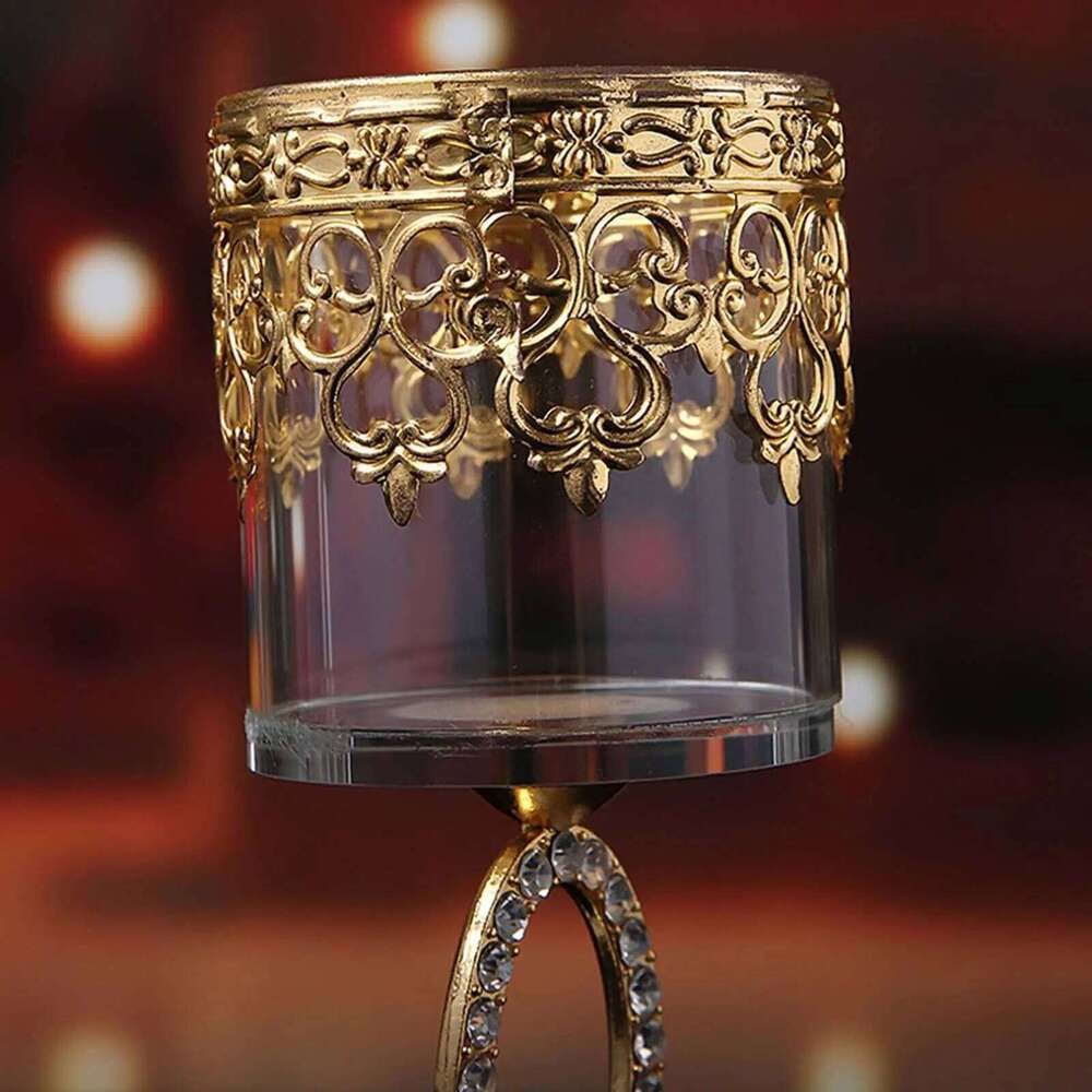 Cylinder Circle Glass Crystal Candlestick Candle Holders Metal Butter Lamp XJ260305