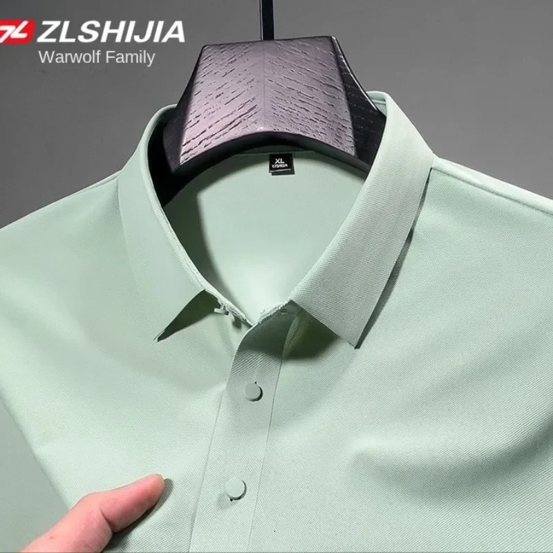 Korean Clothing Harajuku Fashion Classic England Slim Solid Polo Shirts for Men Summer Business Ice Silk Polo T Shirt Man 260304