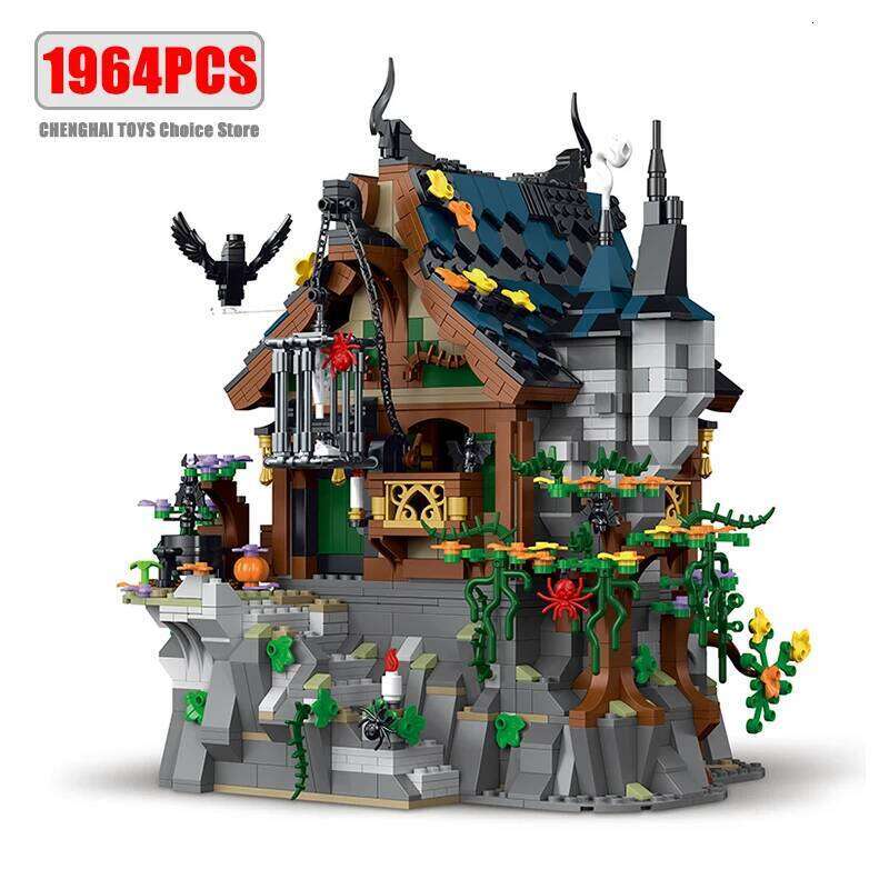 1964PCS Witch Hut Building Blocks MOC Medieval Cottage City View Model Bricks Desktop Decoration Kid DIY Toy Birthday Gift Z260306