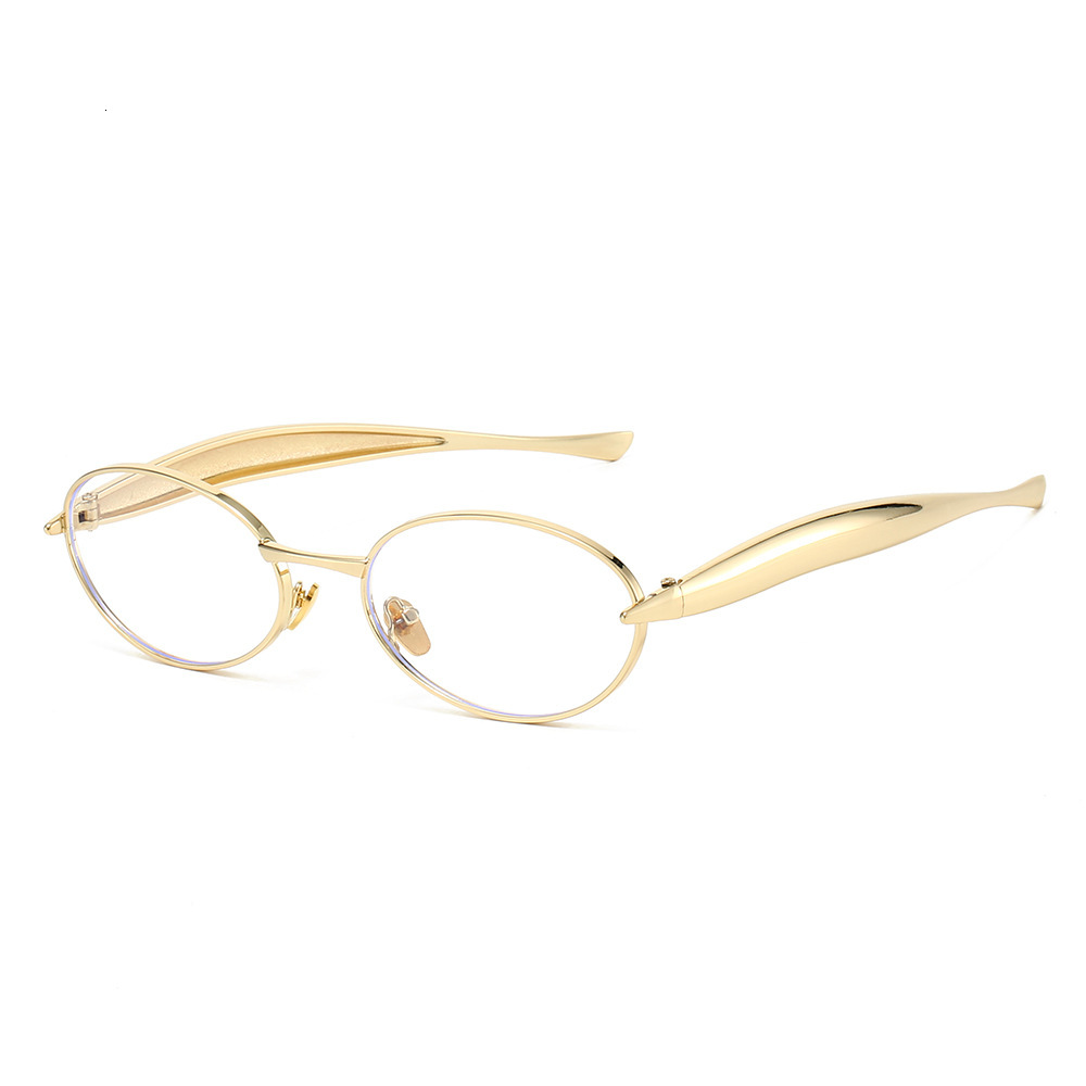 New European American oval small-frame sunglasses for men women, featuring high-end, fashionable, and unique design with a metallic trendy look
