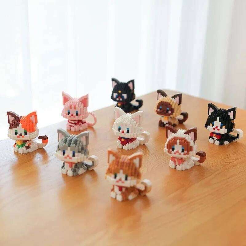 Cute Meow Series Tiny Particle Orange Cat Blocks Ragdoll Silver Gradient Cow Building Block Toy Z260306