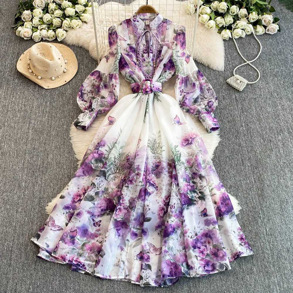 Blossom Series Spring Clothing Women 2025 New Style High-End Printed Slim-Fitting Long French Lantern Sleeve Temperament Dress X260306