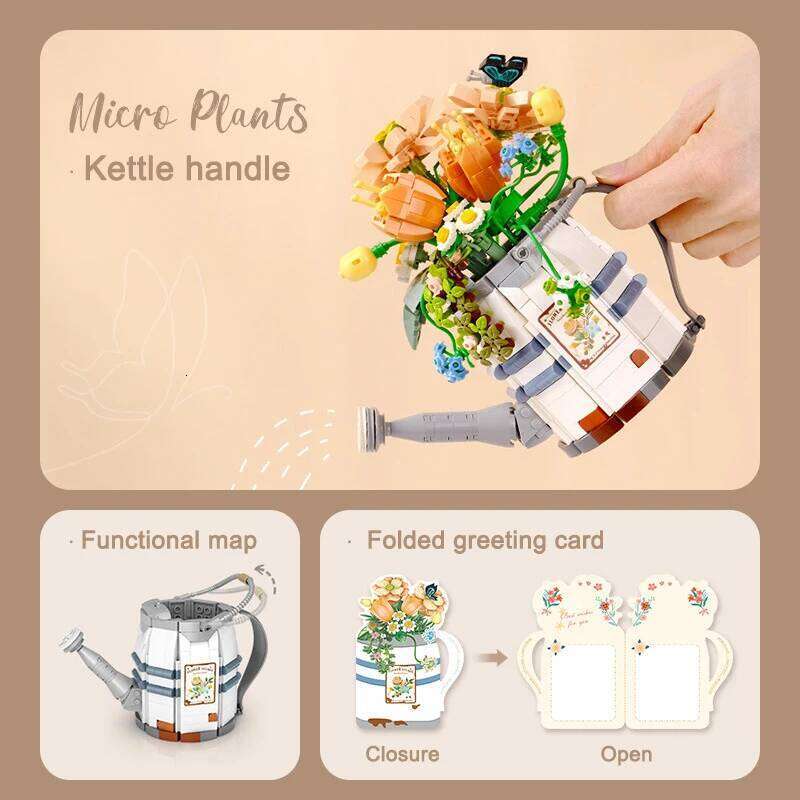 Mini Watering Can Potted Building Blocks Flower DIY Plant Bonsai Bouquet 3D Model Home Decoration Children's Assembled Toy Gift Z260306