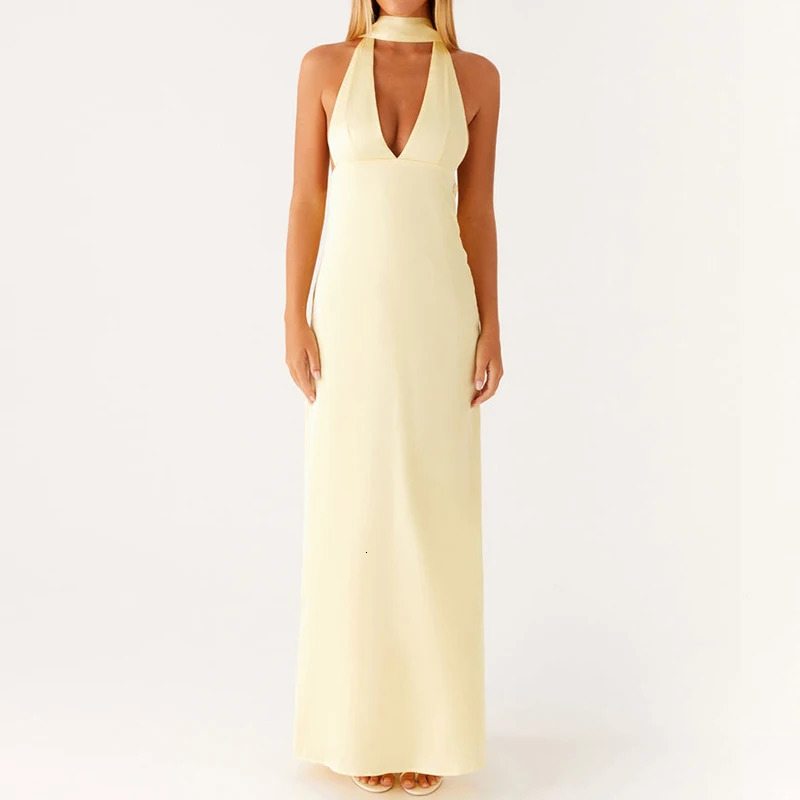 Maemukilabe Sexy Sleeveless Low Cut Print Maxi Dress Boho Halter Neck Slim Fit Flowy Long Dress Backless Floral Summer Beachwear 260306