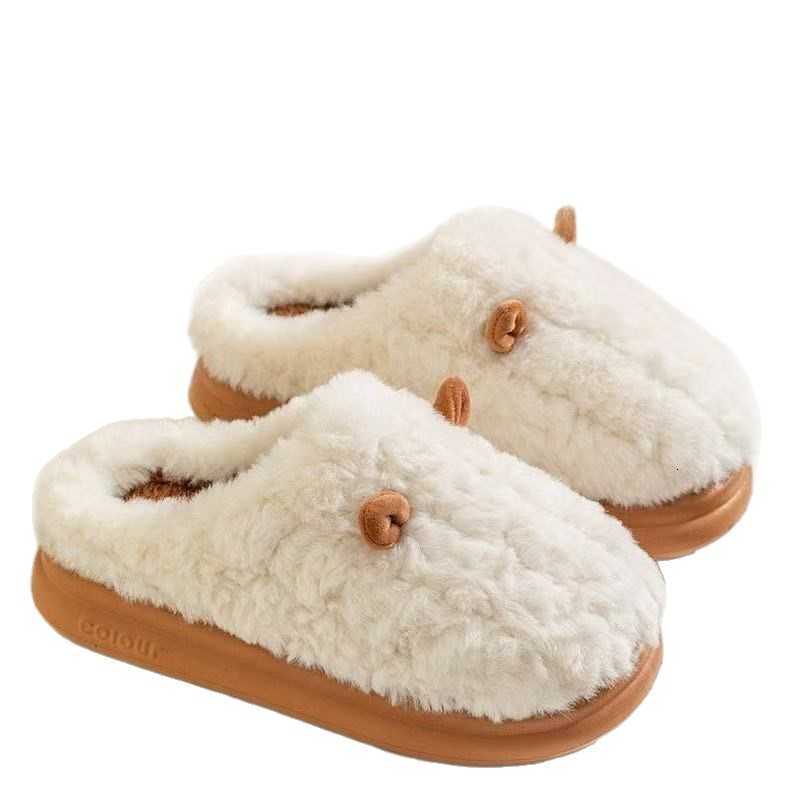 2025 new small-ear cotton slippers for men and women fashionable couples thick-soled plush warm winter furry slippers S260305