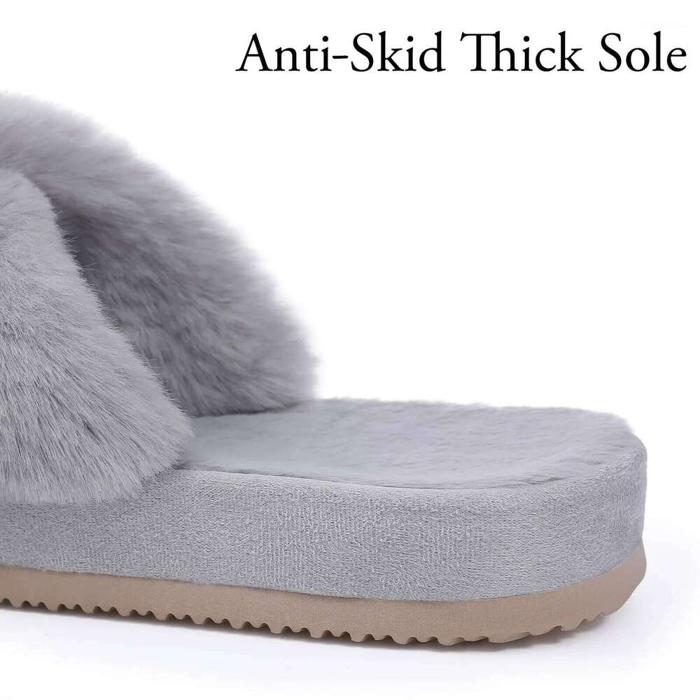 Litfun Fashion Slippers For Women Winter Soft Bottom Cozy Fur Flip Flops Female Indoor Home Fluffy Short Plush Fuzzy Slides
