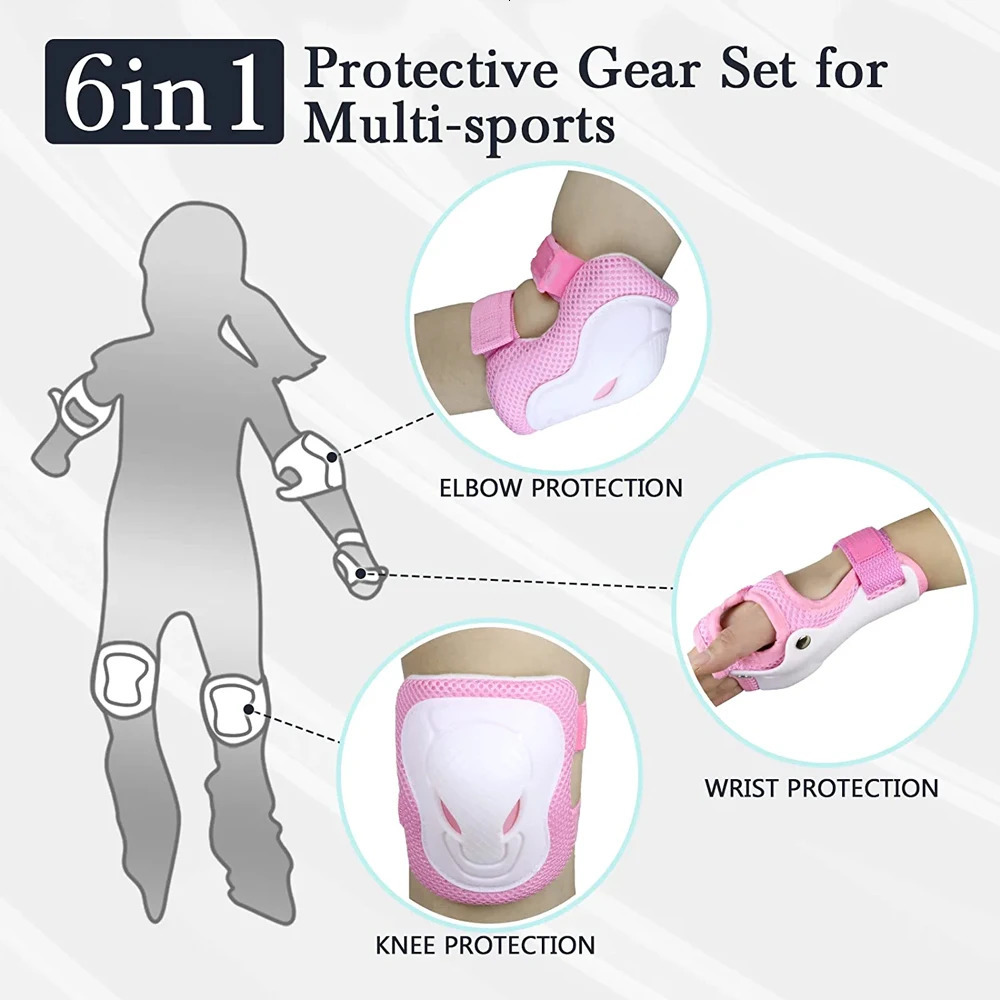 6 In 1 KidsYouth Protective Gear Set Kids Knee Pads Elbow Wrist Guard for Scooter Skateboard Bicycle Inline Skating 260228