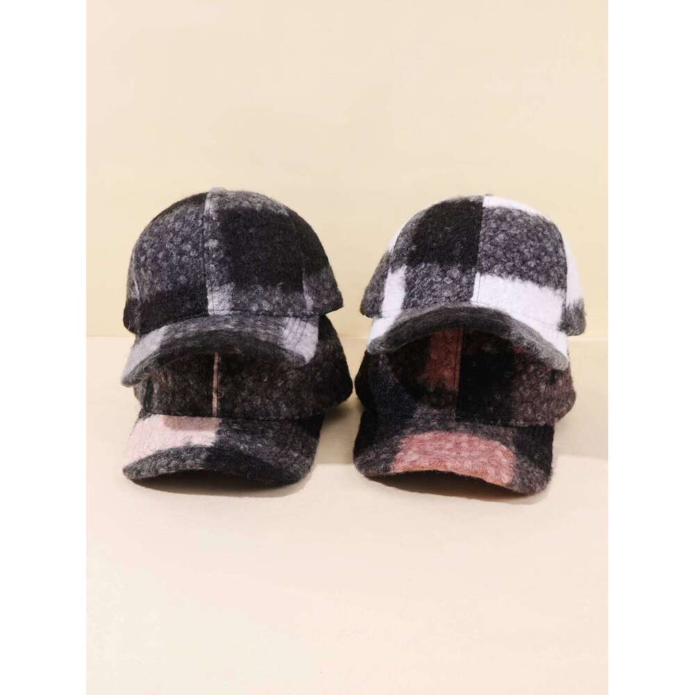 1/2PC Retro Checkered Wool Baseball Hat | Super Soft and Warm Winter Headpiece, Fashionable Street Wear Y260304