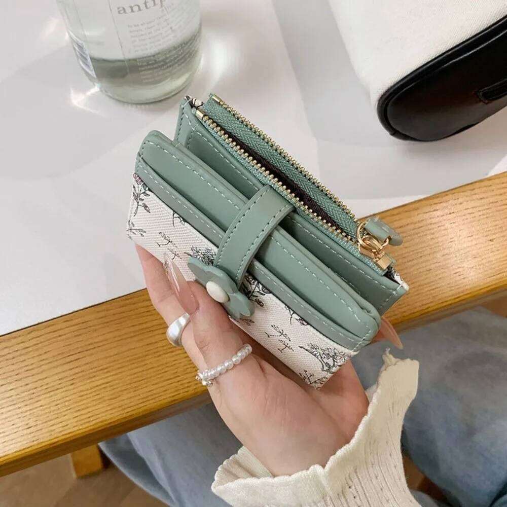 Korean Style Flower Wallet Print Floral PU Leather Holder Short Clutch Ultra Thin Folding Card Storage Bag C260304