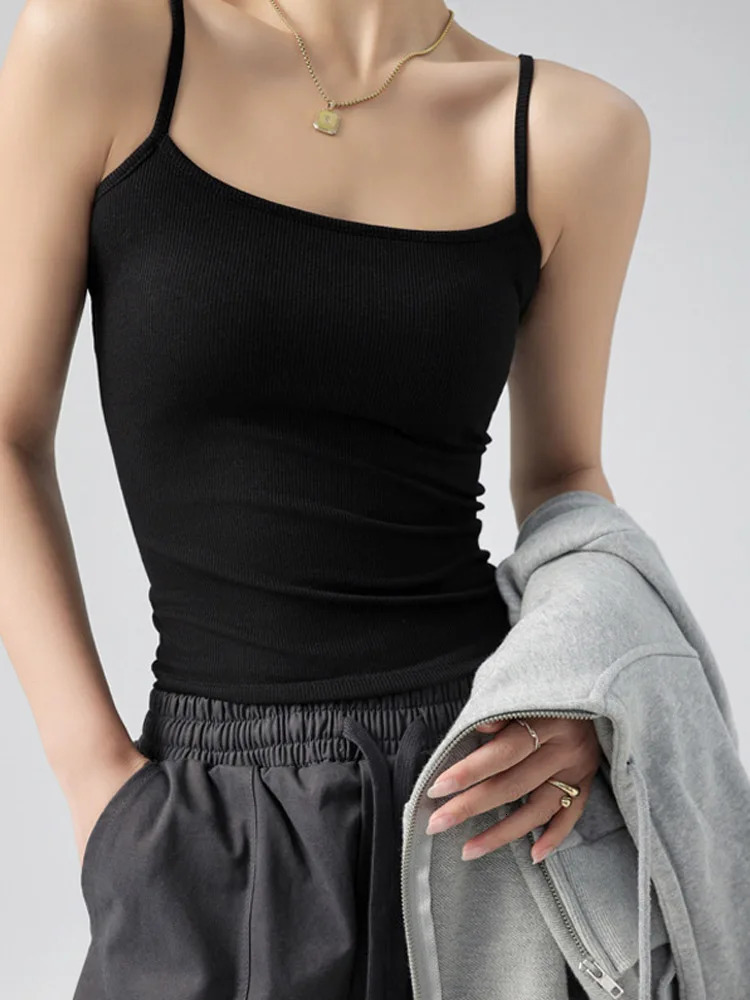 Summer Basic Tanks Spaghetti Strap Camis Solid Stretch Tops for Women Sleeveless Slim Fit Basic Solid Knitted Camisole 260306