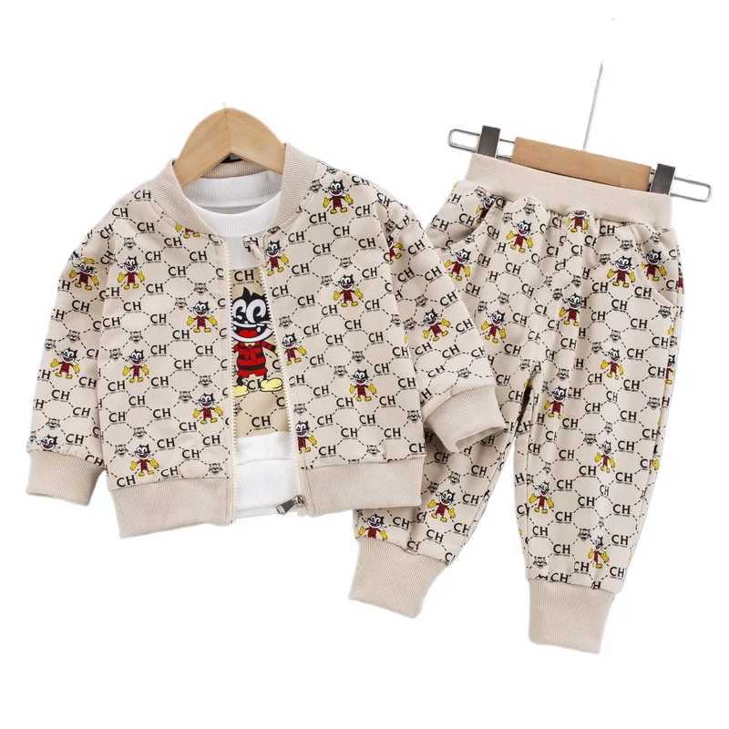 Kids Tracksuits 2Pcs, Boys & Girls Cartoon Monogram Zip Jacket & Pants Set, Spring Fall Fashion OutfitsT260306