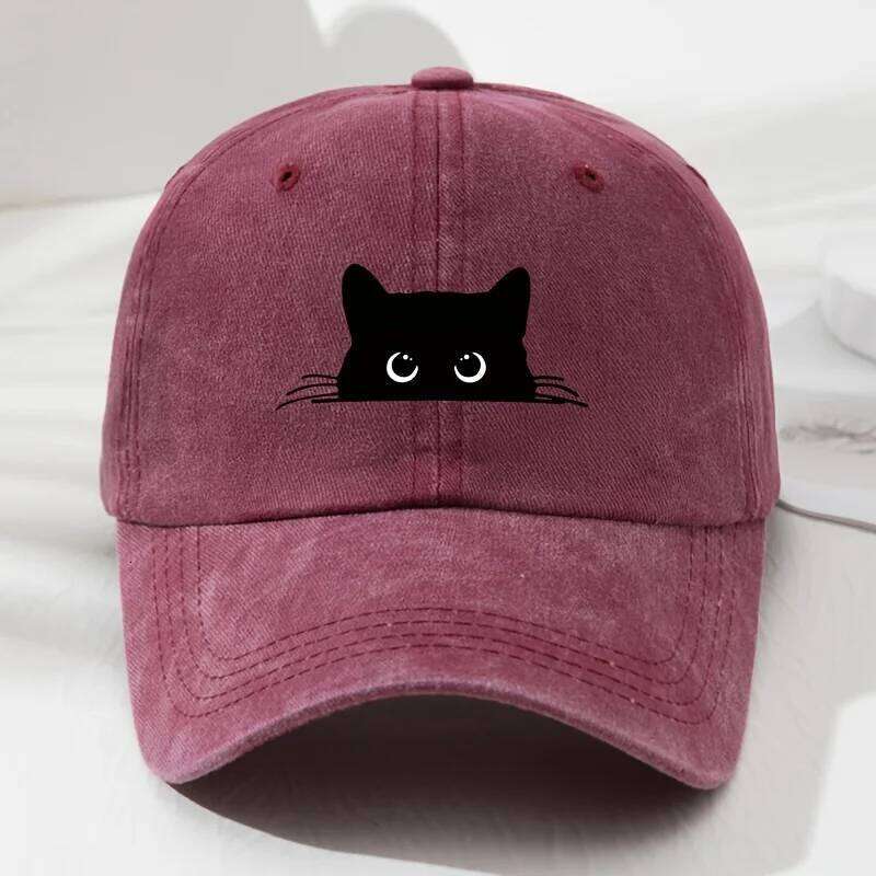 Black cat printed baseball cap retro men's and women's fashionable outdoor hat with adjustable eaves suitable for sports fishing Y260304