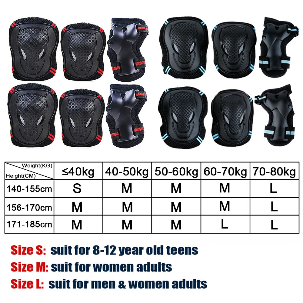 BraceTop 6Pcsset Teens Adult Knee Pads Elbow Wrist Guards Protective Gear for Roller Skating Skateboarding Cycling Sport 260228