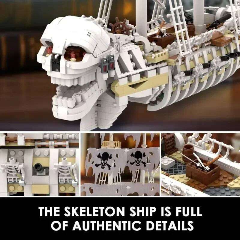 1592PCS Skeleton Ghost Building Blocks Storm Pirate Ship Model Bricks Desktop Decoration Ornaments Kids DIY Toys Idea Gifts Z260306