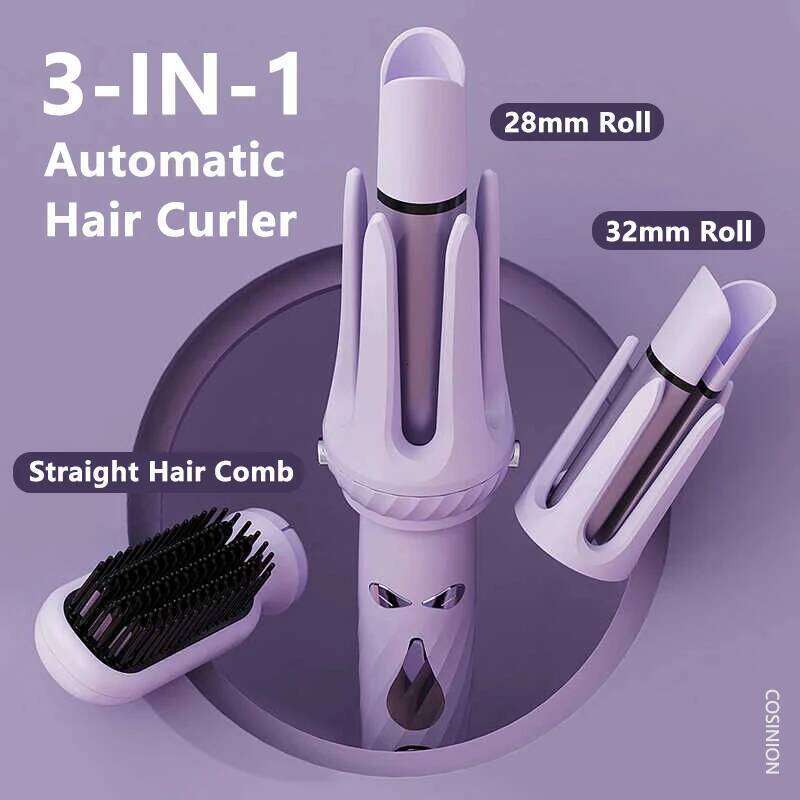 3 IN 1 Negative Ions 28mm & 32mm Roll Automatic Curler Heating Straight Comb Electric Ceramic Curling Iron Hair Stick 26Y0306