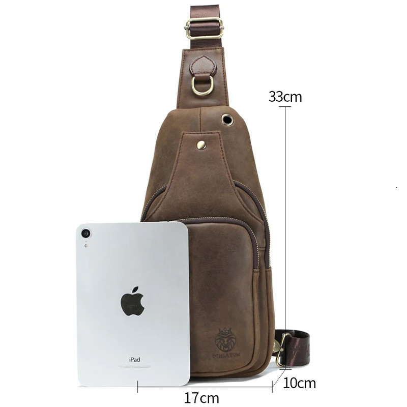 SCHLATUM 100Genuine Leather Chest Bag Casual Triangle Crossbody Travel Shoulder Backpack Men Leather Multifunctional Bag 260305