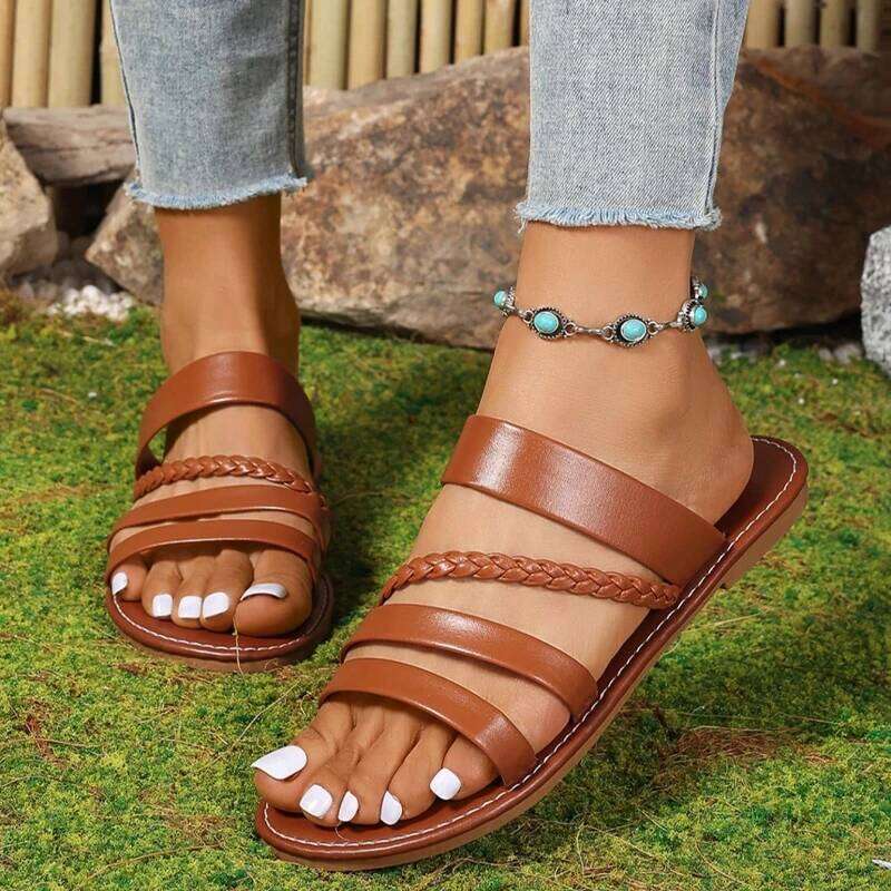 2025 Designer Casual Flat Fashion Lace Women Sandals Luxury Brand Open Toe Party Beach Non-slip Slippers
