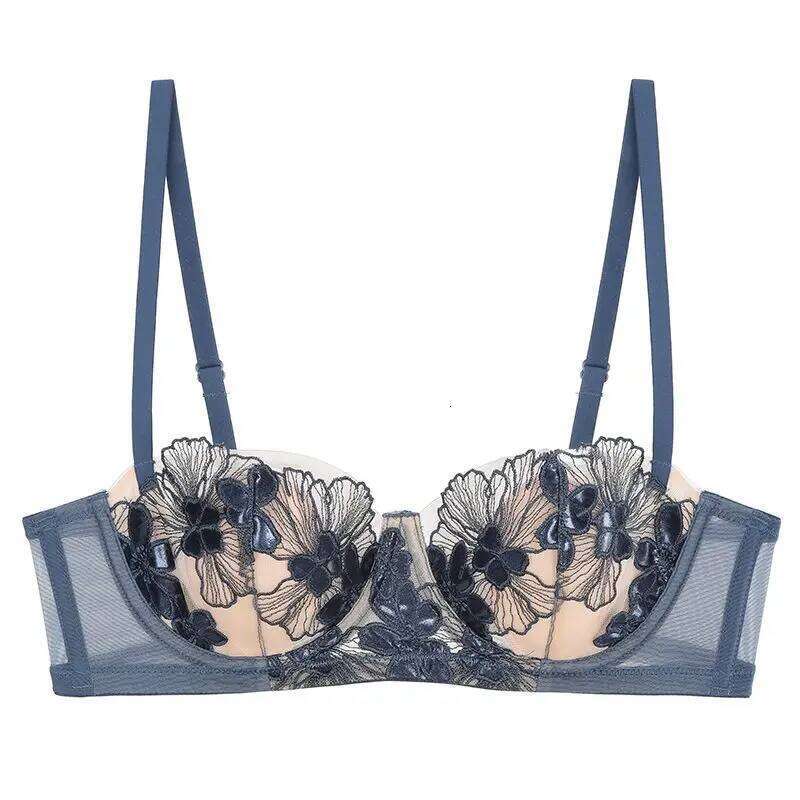 MOYISU French Embroidery Big Chest Small Soft Underwire Thin Cup Pure Desire Sexy Underwear Set with Breast Anti-sag Bra