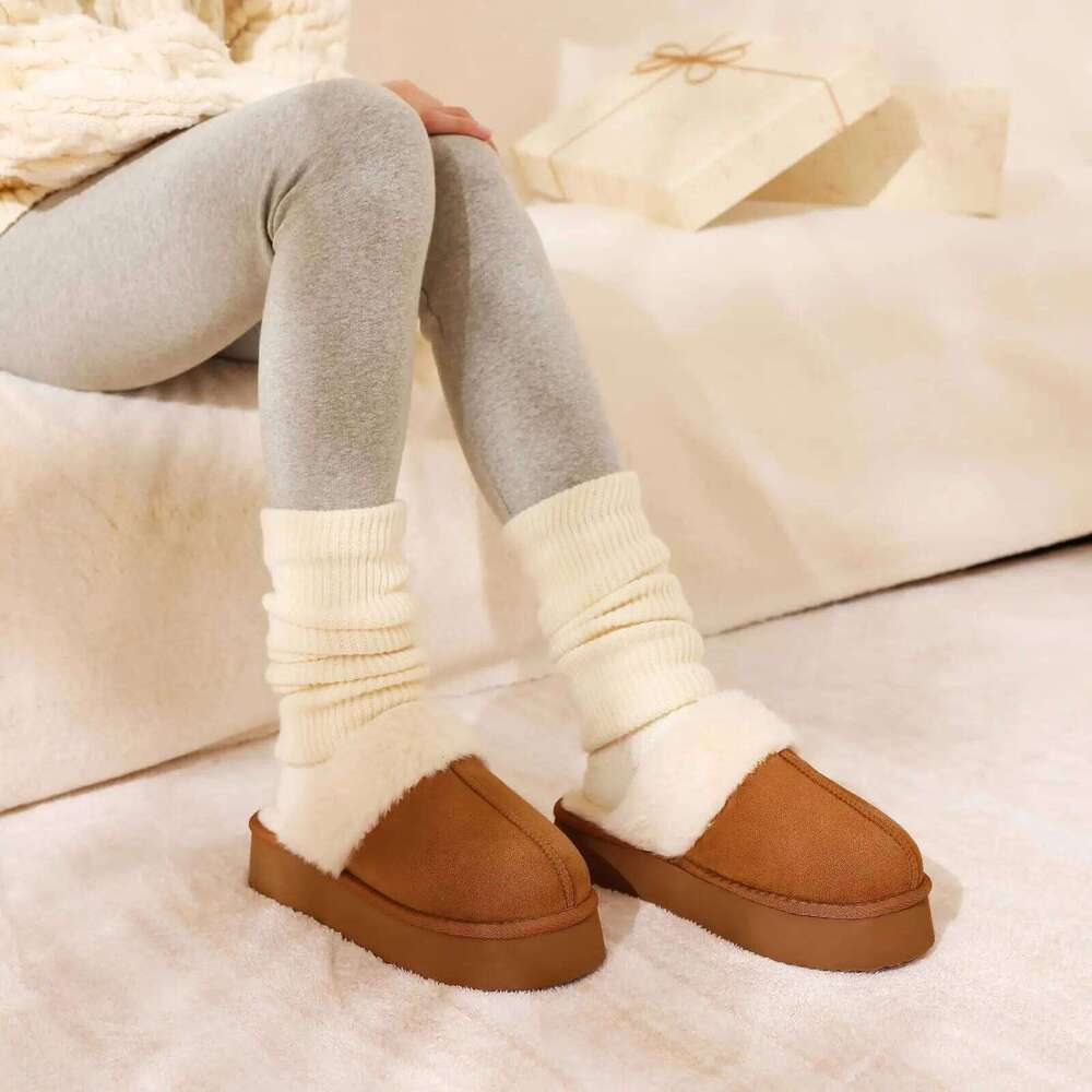 Litfun Winter Fluffy Women's Platform Non-slip Home Slides Warm Cotton Shoes Soft Sole Plush Lining Cozy Women Slippers