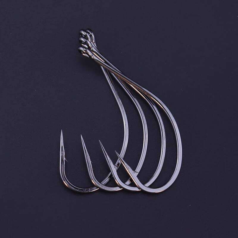 50pcs/lot Hooks High Carbon Stainless Steel Black Coating Flattened Sharp Barbed Fishhooks For Fresh&Saltwater Fishing Y260305