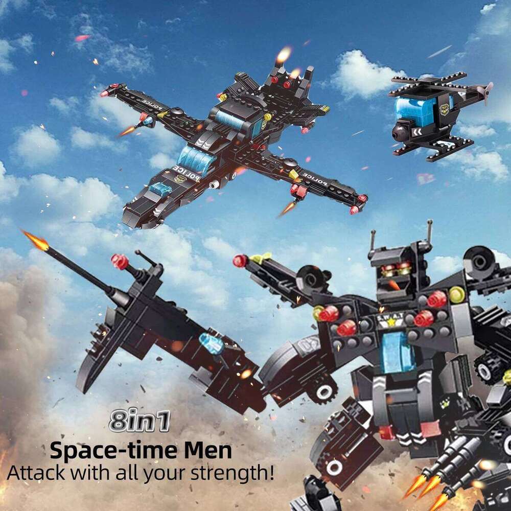 TOYLINX 596PCS Transformation Toys DIY Robot Car Bricks Alloy Plastic City Police Station Building Blocks Children Birthday Gift Z260305