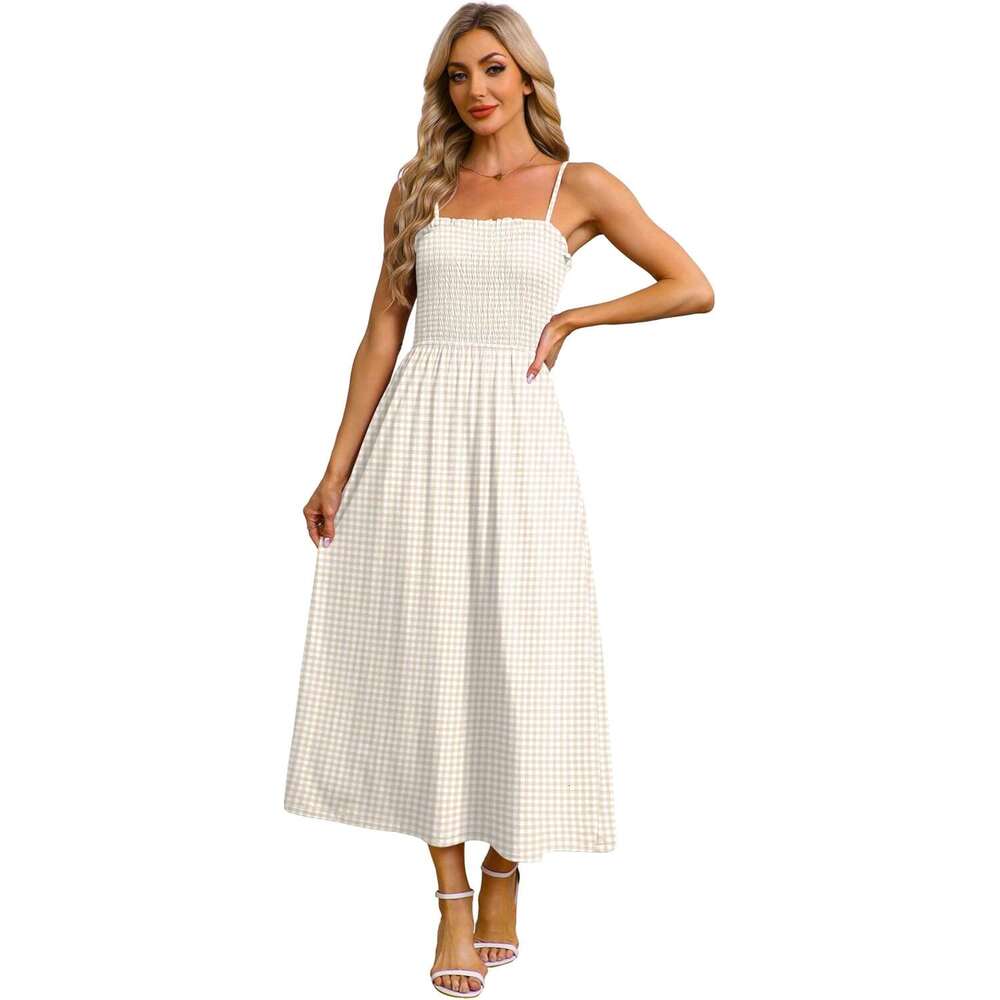 Womens Spaghetti Strap Maxi Dresses Smocked with Designer Pockets 2026 Summer Spring Casual Boho Beach Long Sundresses