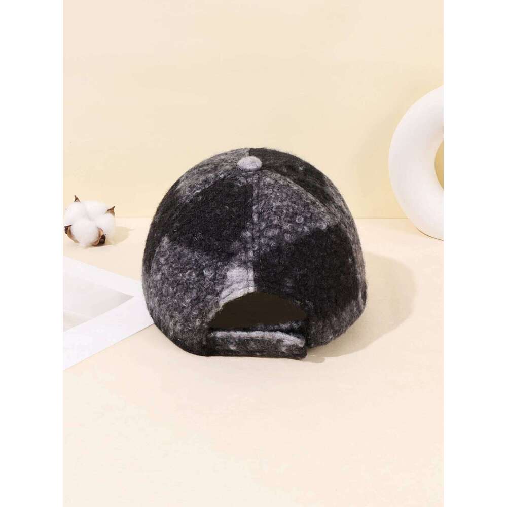 1/2PC Retro Checkered Wool Baseball Hat | Super Soft and Warm Winter Headpiece, Fashionable Street Wear Y260304
