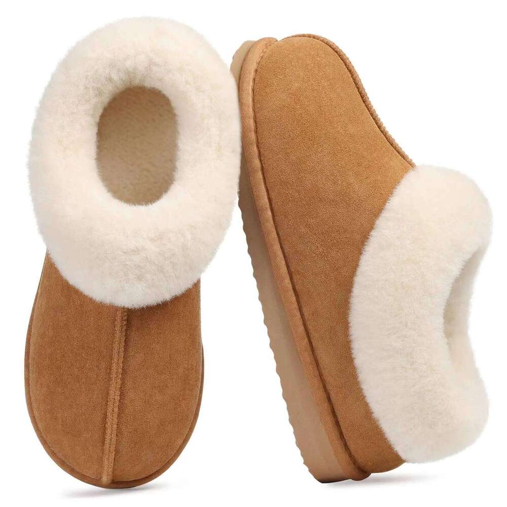 Litfun Winter Plush Lining Women's Slippers Anti-slip Soft Sole Leisure Slides Fuzzy Warm Comfy Outdoor Cotton Shoes For Women