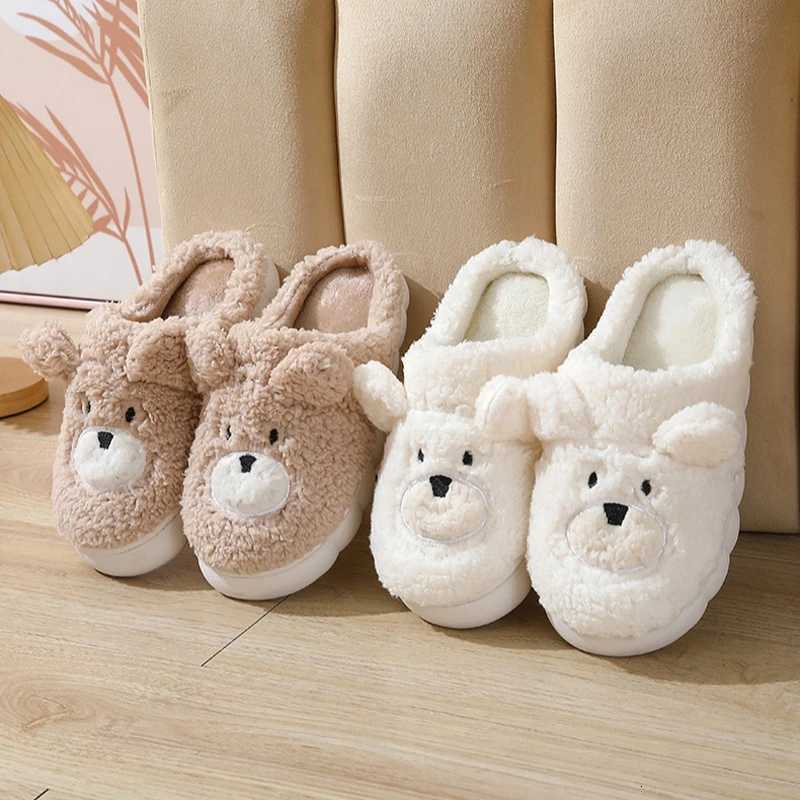 Fuzzy Home Slipper Womens Bear flip flops Winter Warm Cartoon Kawaii Animal Plush Indoor House Shoes Flat Funny Female slides S260305