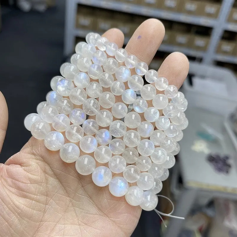 JD Natural Blue Moonstone Round Bead Strand Bracelets Women Men Charm Blue Flash Beads Energy Elastic Wrist Yoga Jewelry 260302