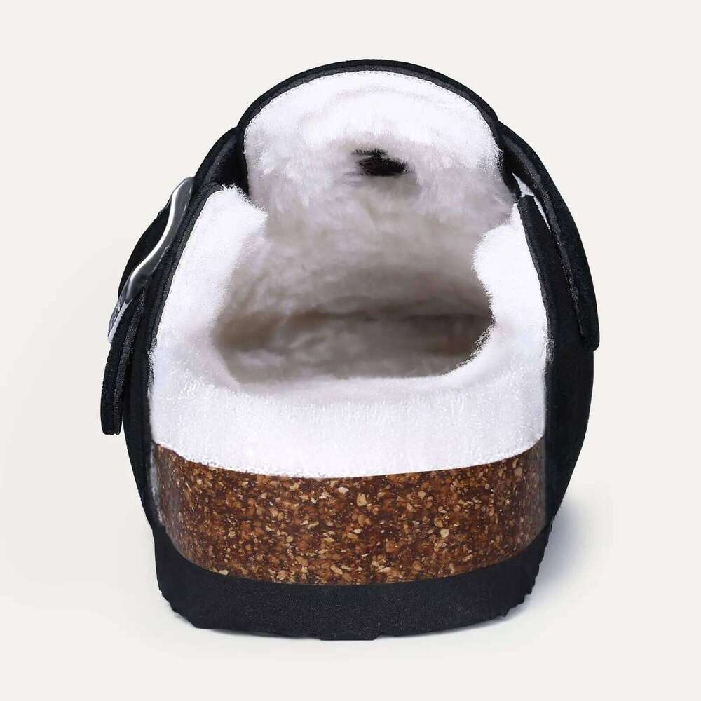 Litfun 2024 Fur Lined Clogs For Women Men Winter Fuzzy Slippers Warm Furry Suede Mules Cozy House Cork Shoes With Arch Support