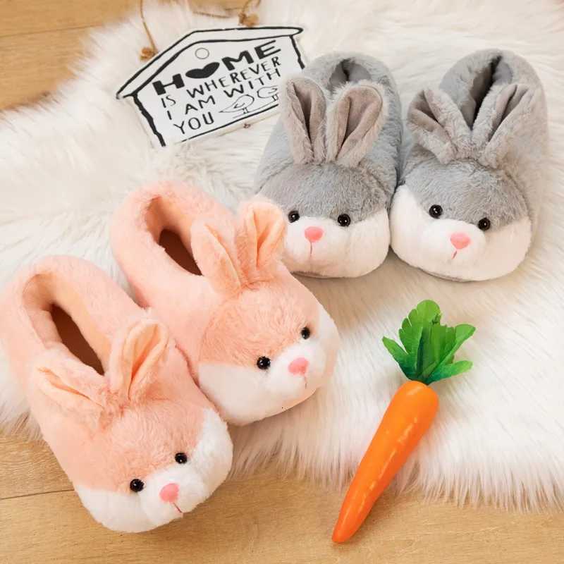 Cartoon Fluffy Rabbit Slippers Women Winter Warm Plush Home Silent Indoor Floor Kawaii Flat Cute Animal Slides Shoes S260305
