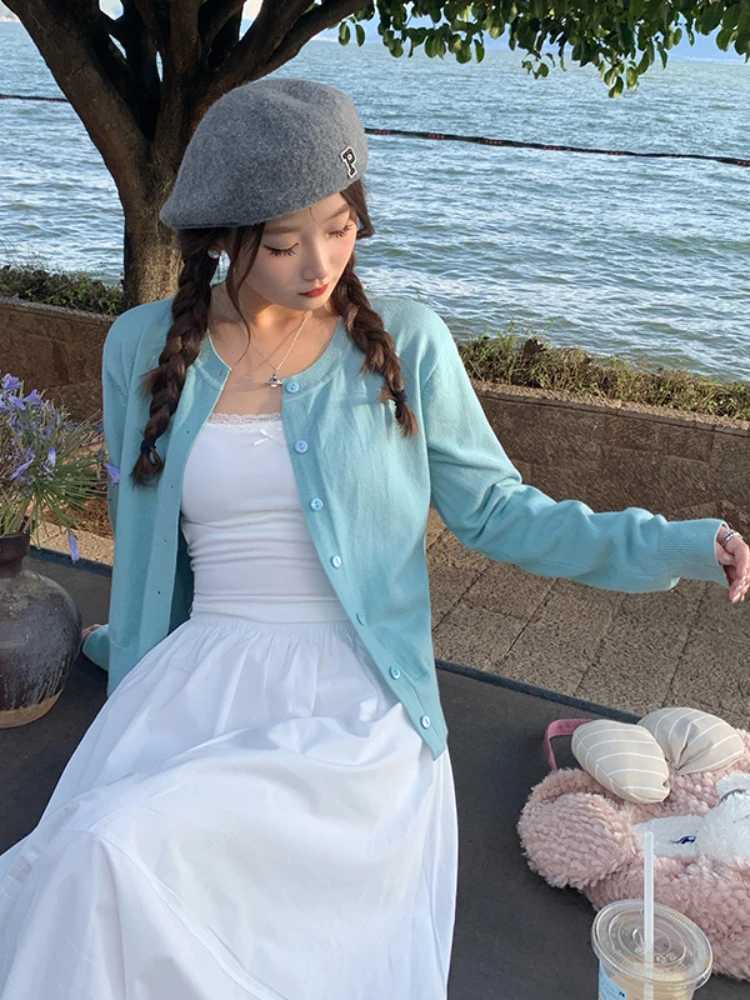 AOSSVIAO 2025 Womens Long Sleeve Cardigan O Neck Button Down Knit Lady Autumn Spring Knitted Single-breasted Cardigan Sweaters M260306