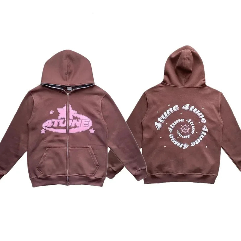 Star Letter Print Hoodie Men Retro Zip Up Long Sleeve Loose Jacket Coats Harajuku Casual Gothic Hooded Sweatshirt Y2K Streetwear 260304