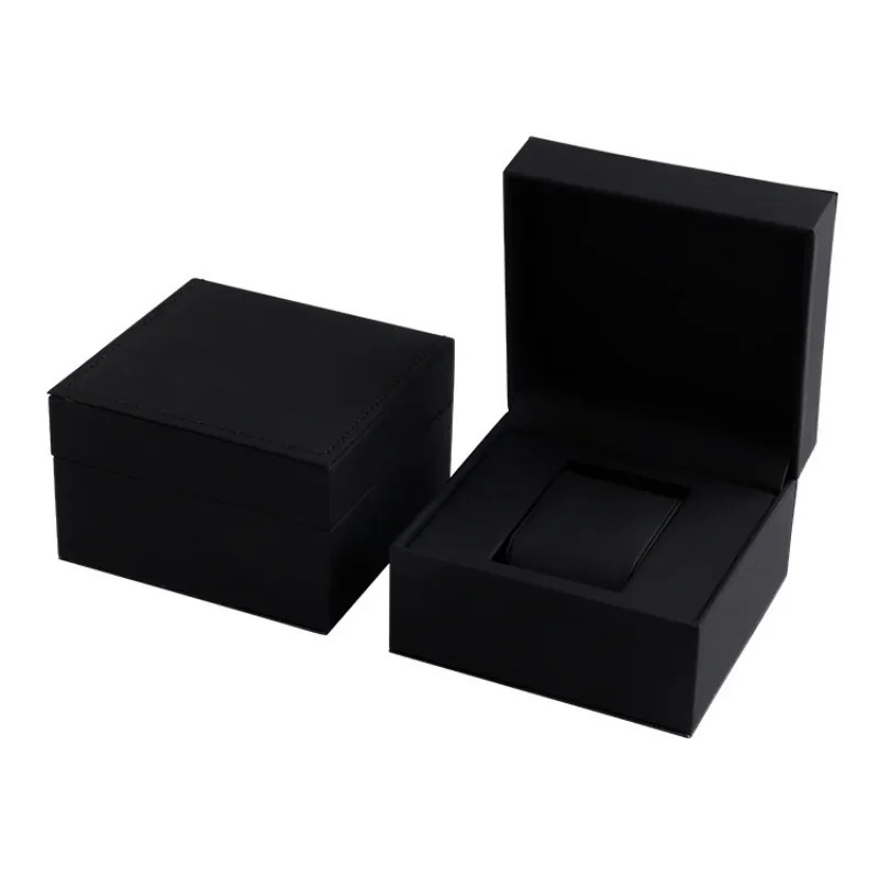 Black Matte PU Leather Square Clamshell Watch Storage Box Provide Free Print Service Personalized Customization Gift 260304