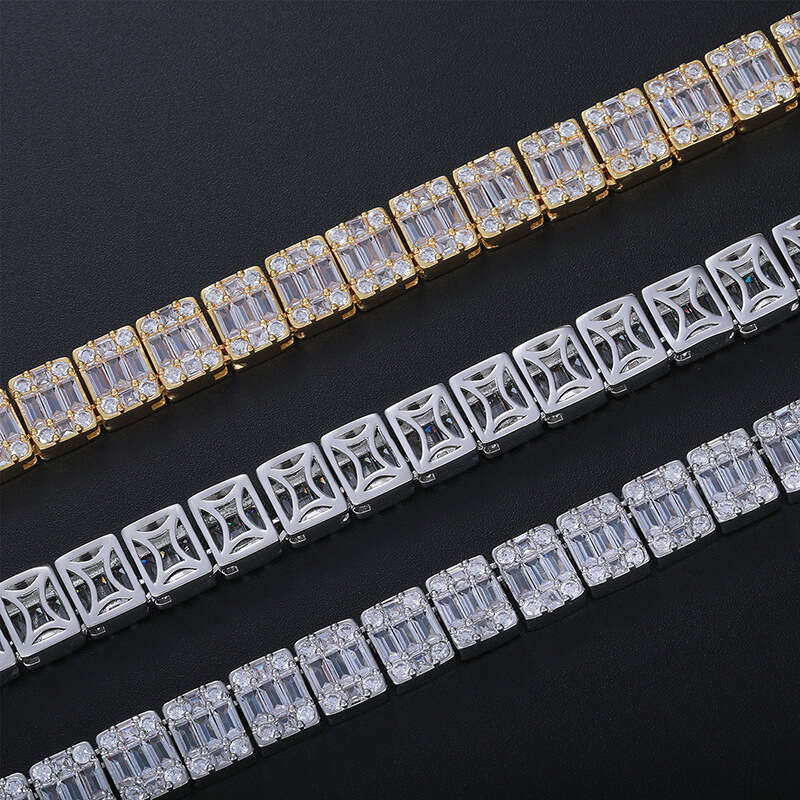 European and American cross-border trapezoidal necklace, 9mm square zirconia Cuban chain, hip-hop trendy unisex accessory